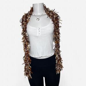 Y2K scarf fairy boho 2000s brown tan Gold grunge skinny shaggy long cottage